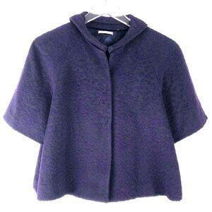 Tahari Cropped Capelet Jacket Women's Size 10 Purple Black Wool Blend Retro Crop